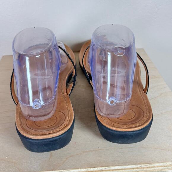 Fitflop Shoes Womens 10 Strata Sandals Black Leather Flip Flop Comfort - Picture 4 of 8